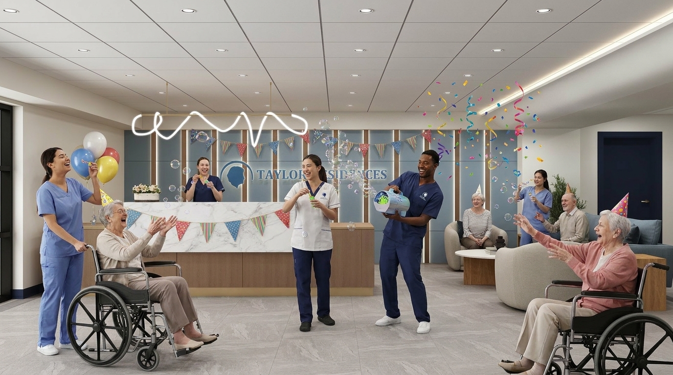 Residents and staff together at Taylor Manor