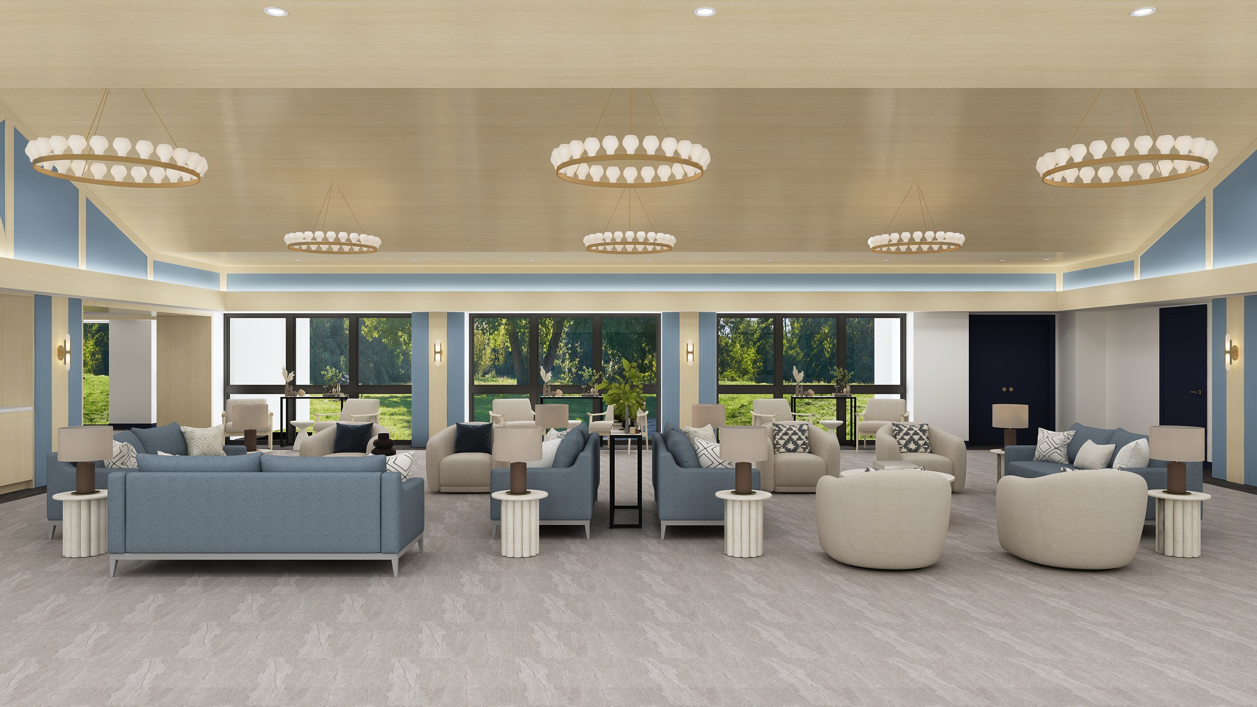 The grand lounge with garden views